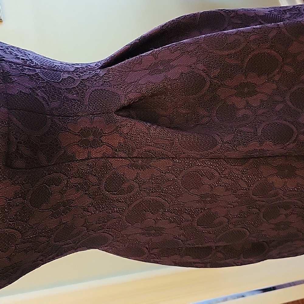 Calvin Klein dark purple lace dress sleeveless fitted pleats skirt thick 4P EUC… - Picture 3 of 12